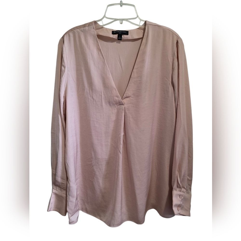 Champagne Pink V-Neck Long Sleeve Blouse
